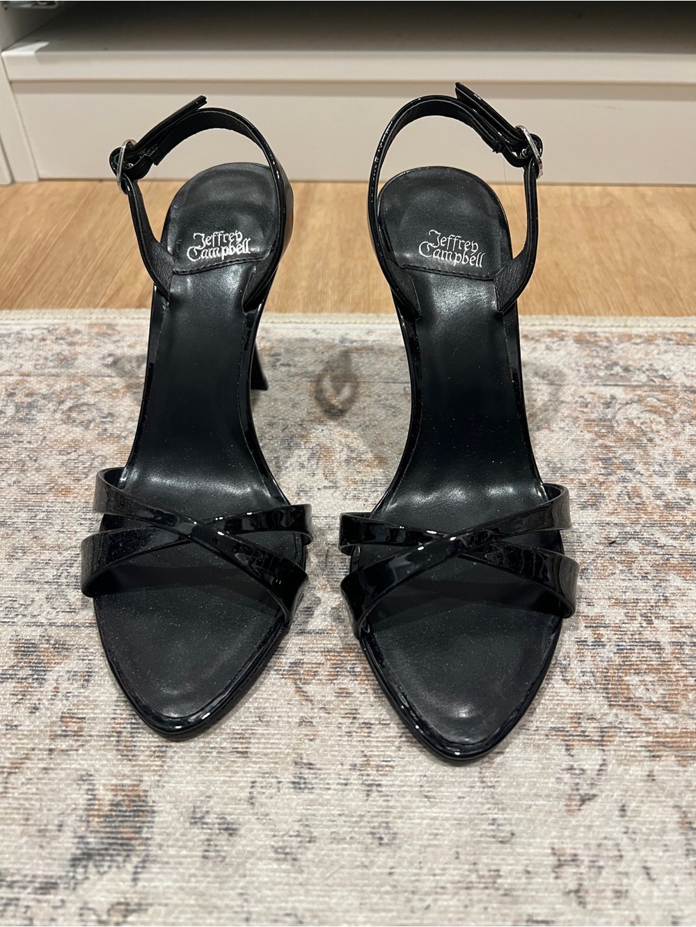 Jeffrey Campbell Marielle Black Patent Slingback Heels 5.5